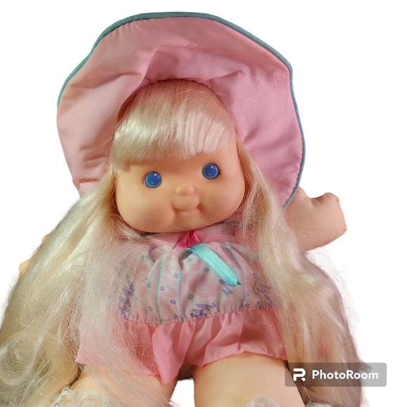 2/$30 Vintage 1992 Fisher Price Puffalump Kids Pink Soft Doll Dress Blonde Baby - Picture 2 of 9